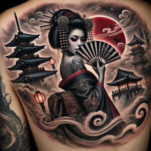 geisha tattoo design ideas gradient fills traditional for hip