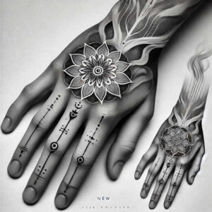 graphic-motif – tattoo design ideas free ai generated – hex-pattern – for-thigh – Gallery: graphic-inkby-ai