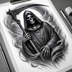 mysterious-death – tattoo design ideas free ai generated – haunted – for-side – Gallery: grim-reaper-inkby-ai