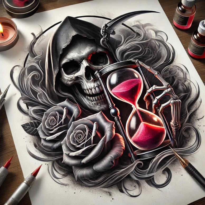 grim-reaper tattoo design ideas Realism high-resolution tattoo ominous presence symbolising courage