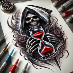 grim-reaper tattoo design ideas vibrant palette sinister stands for endurance