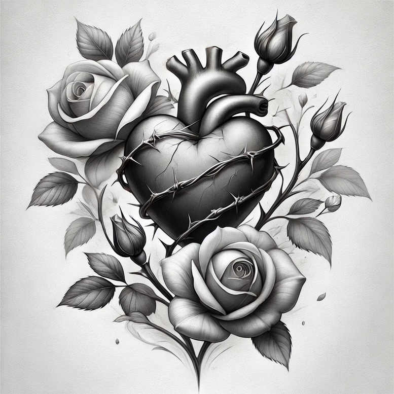 heart-with-droplets – tattoo design ideas free ai generated – realism-photographic-quality – for-upper-chest – Gallery: hearts-inkby-ai