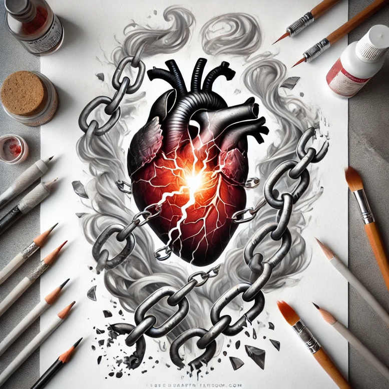 heart-with-feathers – tattoo design ideas free ai generated – surrealism-melted-shapes – for-upper-arm – Gallery: hearts-inkby-ai