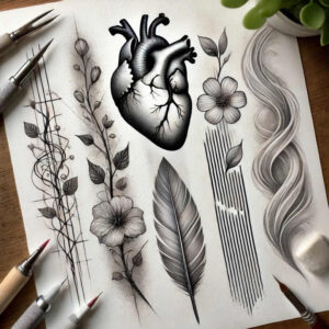heart-with-flames – tattoo design ideas free ai generated – neotraditional-contoured-forms – for-lower-back – Gallery: hearts-inkby-ai