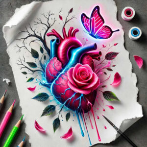 heart-with-shadow – tattoo design ideas free ai generated – neotraditional-soft-shadows – for-abdomen – Gallery: hearts-inkby-ai