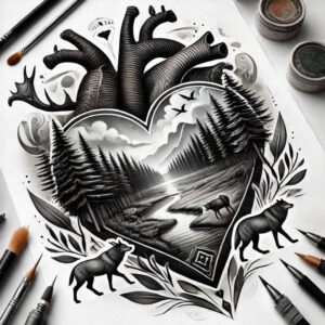 heart-with-tenderness – tattoo design ideas free ai generated – realism-smooth-blackwork – for-collarbone – Gallery: hearts-inkby-ai