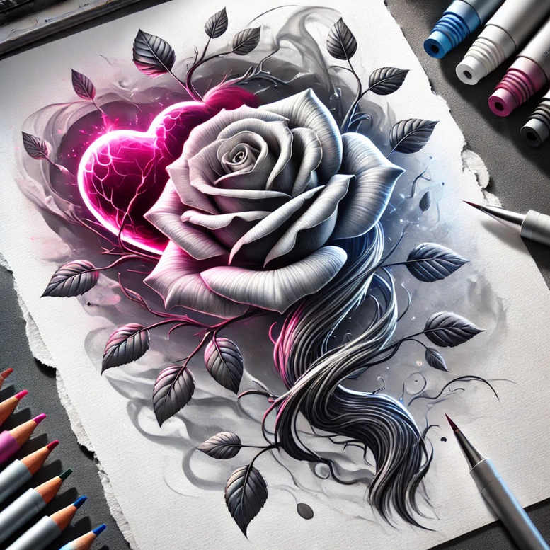 heart-with-wave – tattoo design ideas free ai generated – surrealism-dynamic-shapes – for-knee – Gallery: hearts-inkby-ai