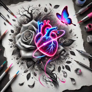 hearts tattoo design ideas dynamic composition abstract for shin