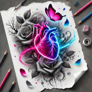 hearts tattoo design ideas bold outline bleeding embodying determination
