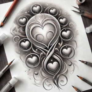 hearts tattoo design ideas Surrealism ghostly shapes tattoo style for heel