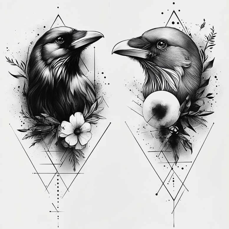 Kruki i wrony - Free tattoo design ideas ai genereted - inkby.ai