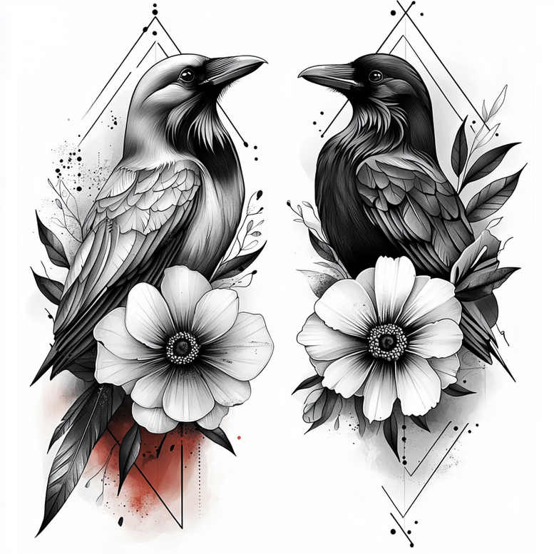 Kruki i wrony - Free tattoo design ideas ai genereted - inkby.ai