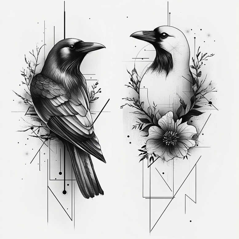 Kruki i wrony - Free tattoo design ideas ai genereted - inkby.ai