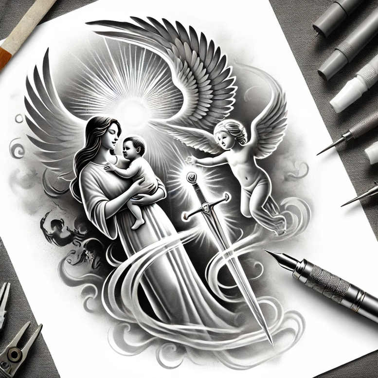 Anioły - Free tattoo design ideas ai genereted - inkby.ai