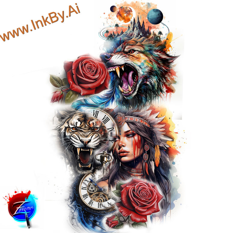 lion-with-open-mouth – tattoo design ideas free ai generated – neotraditional-vivid-detail – for-upper-thigh – Gallery: lions-inkby-ai