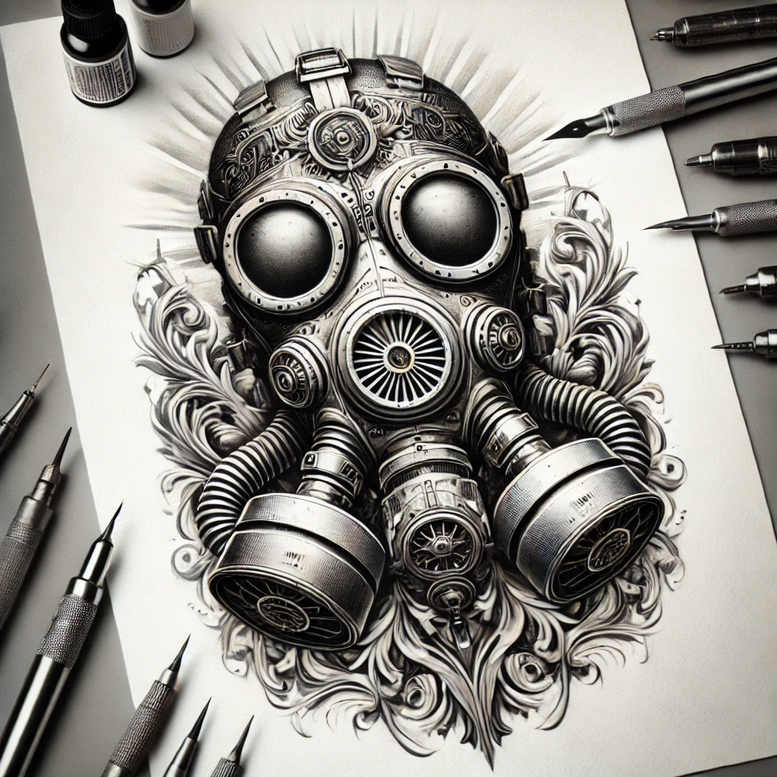 detailed-mask – tattoo design ideas free ai generated – realism-light-and-shadow-play – for-outer-arm – Gallery: masks-inkby-ai