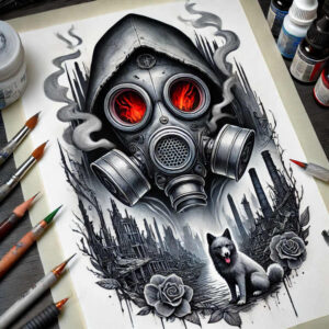 expressive-mask – tattoo design ideas free ai generated – neotraditional-vivid-color – for-calf – Gallery: masks-inkby-ai