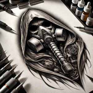mask-in-motion – tattoo design ideas free ai generated – surrealism-symbolism – for-back-shoulder – Gallery: masks-inkby-ai