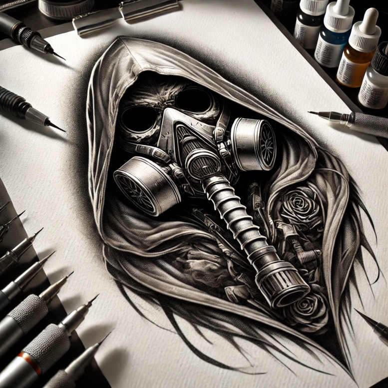 mask-in-motion – tattoo design ideas free ai generated – surrealism-symbolism – for-back-shoulder – Gallery: masks-inkby-ai