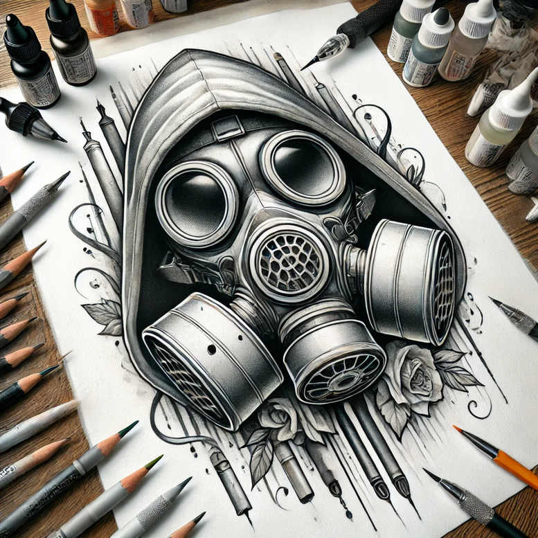 wavy-lines-mask – tattoo design ideas free ai generated – neotraditional-ornamental – for-behind-ear – Gallery: masks-inkby-ai