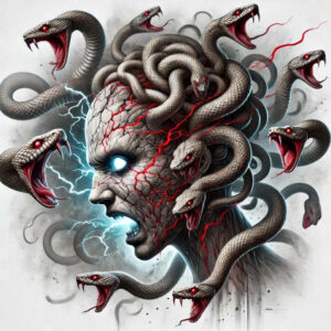 medusa tattoo design ideas vivid fierce expression for lower thigh