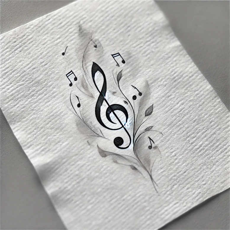 note-with-3d-effect – tattoo design ideas free ai generated – airy-touch – for-upper-shoulder – Gallery: music-inkby-ai