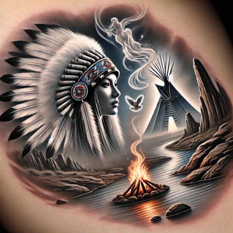 native-freedom-symbol-tattoo-surrealism-morphic-for-lower-leg – tattoo design ideas free ai generated – Gallery: native-american-women-inkby-ai