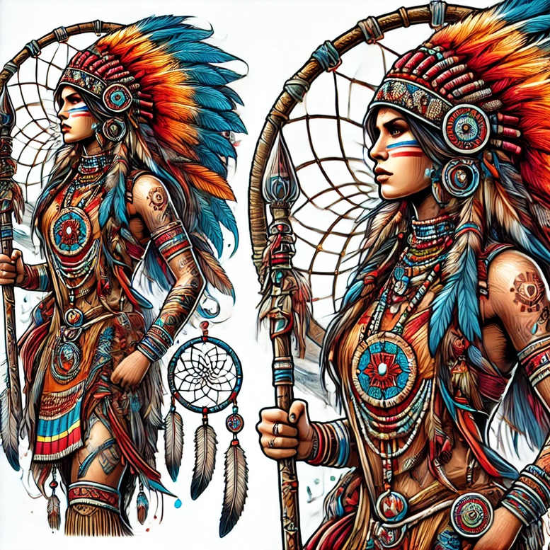 native-american-women tattoo design ideas artistic shading cultural symbol of determination