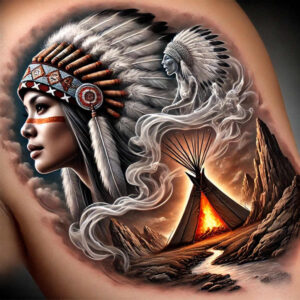 native-american-women tattoo design ideas saturated detailed shading endurance and power