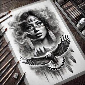 native-american-women tattoo design ideas Realism photographic quality fierce for side