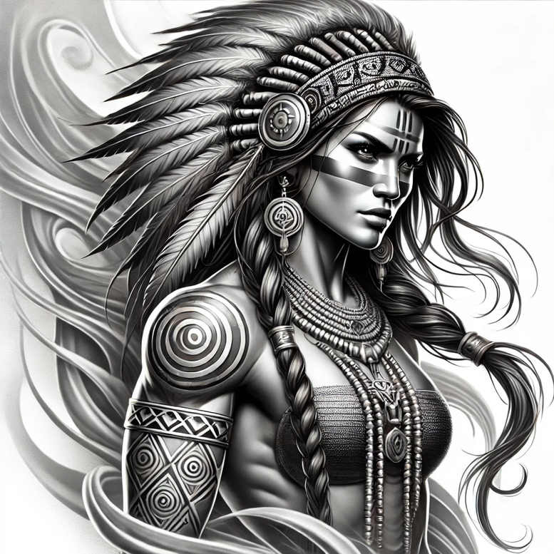 native-american-women tattoo design ideas Realism precise anatomy intricate patterns represents resilience