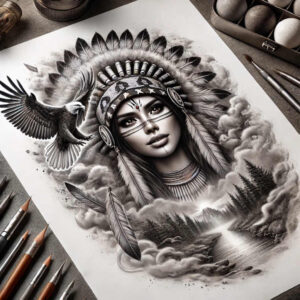 native-american-women tattoo design ideas structured design naturalistic for behind ear