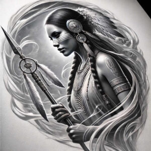 native-american-women tattoo design ideas clean lines naturalistic for outer arm