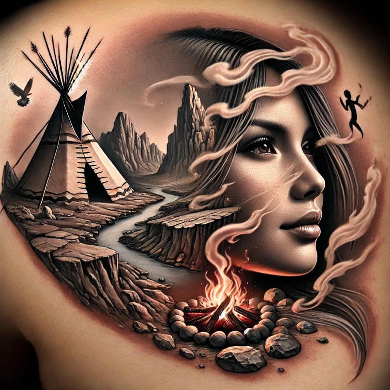 native-american-women tattoo design ideas artistic contrast powerful for back