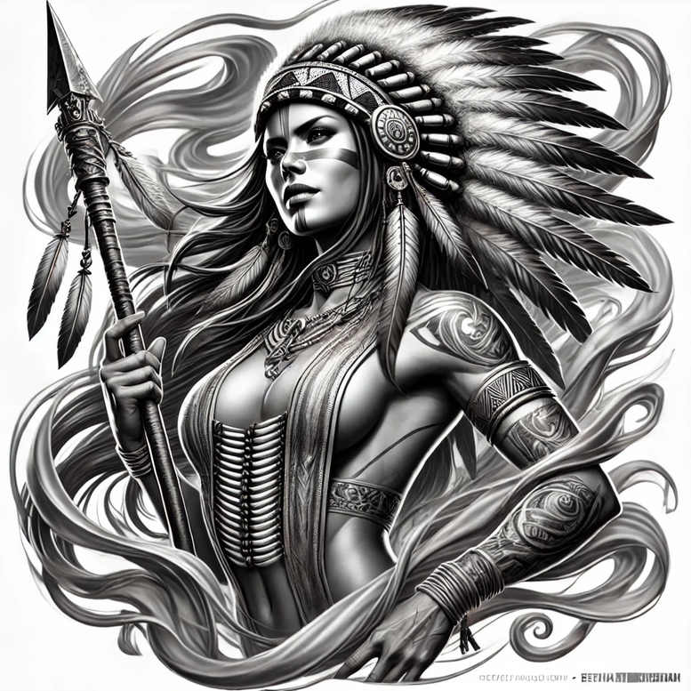 native-american-women tattoo design ideas sharp-focus powerful resilience and power
