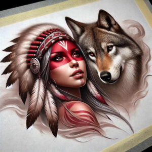 native-american-women tattoo design ideas Realism lifelike eyes spiritual symbols for lower thigh