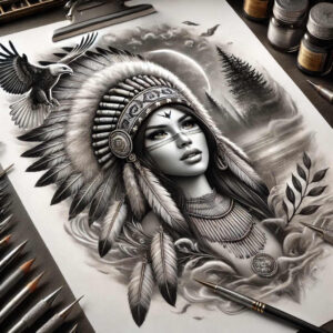 native-american-women tattoo design ideas Realism visual truth spiritual symbols for thigh