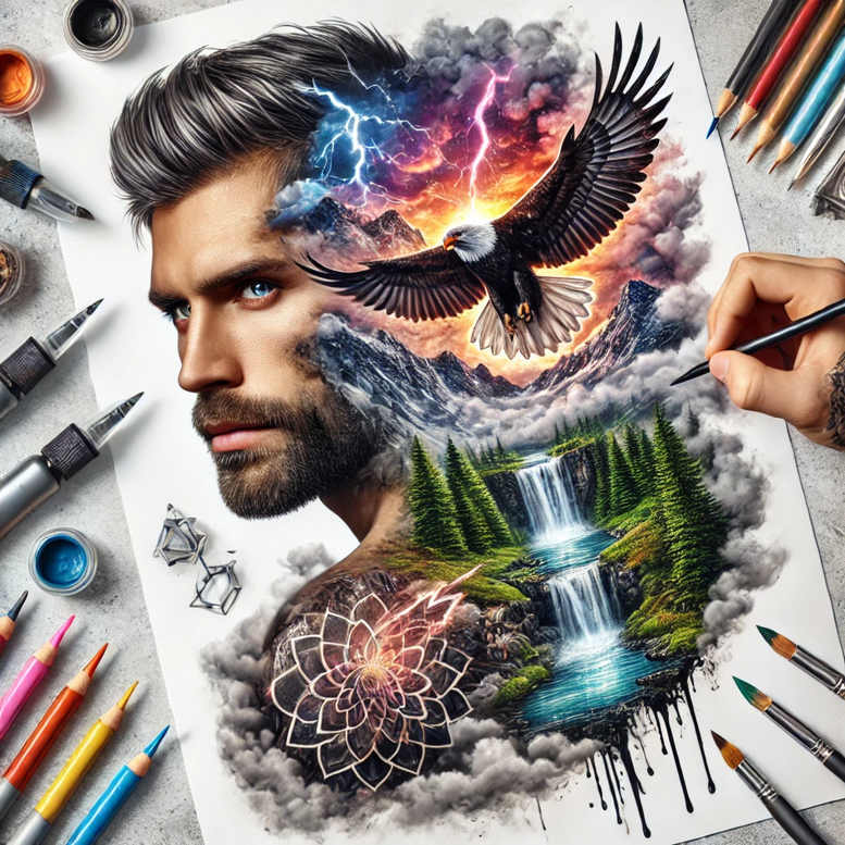 river-tattoo – tattoo design ideas free ai generated – realism-highlighted-contrast – for-outer-arm – Gallery: nature-inkby-ai