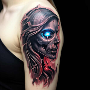 dark-geometric-tattoo – tattoo design ideas free ai generated – neotraditional-dynamic-color – for-lower-leg – Gallery: other-dark-inkby-ai