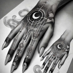 other-dark tattoo design ideas bold color blocks ghostly for lower leg