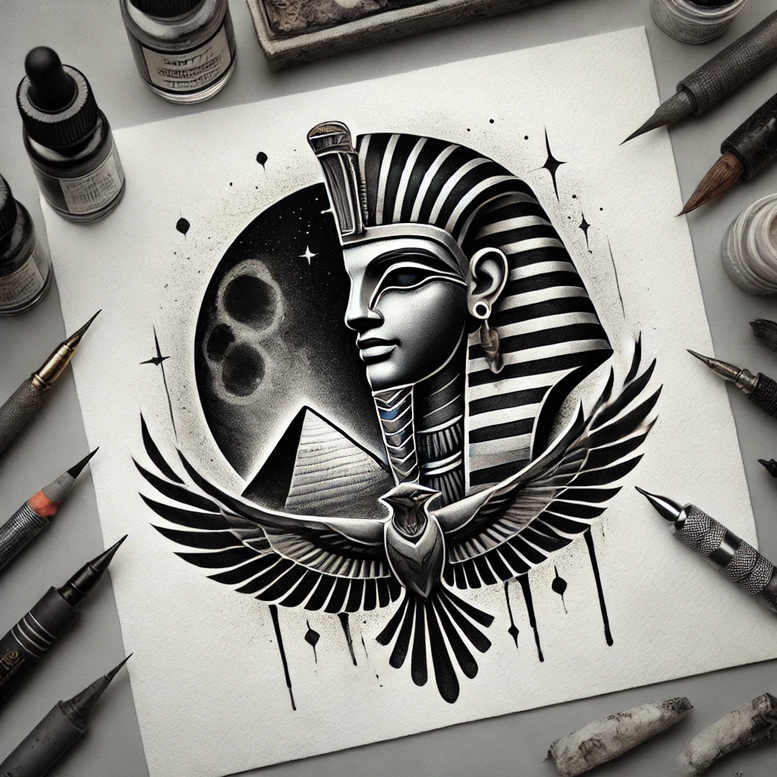 other-egypt tattoo design ideas Realism micro detail detailed shadows determination and power