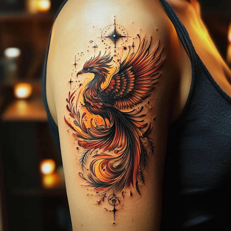 artistic-phoenix – tattoo design ideas free ai generated – surrealism-symbolic-motifs – for-back – Gallery: phoenix-inkby-ai