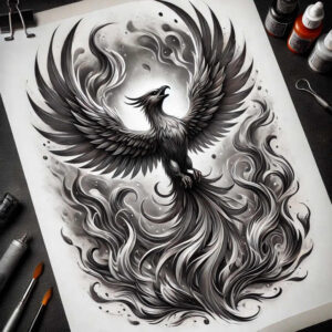 mystical-phoenix – tattoo design ideas free ai generated – neotraditional-subtle-tone – for-ankle – Gallery: phoenix-inkby-ai
