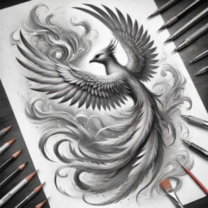 phoenix-hope-symbol – tattoo design ideas free ai generated – surrealism-psychedelic – for-upper-back – Gallery: phoenix-inkby-ai