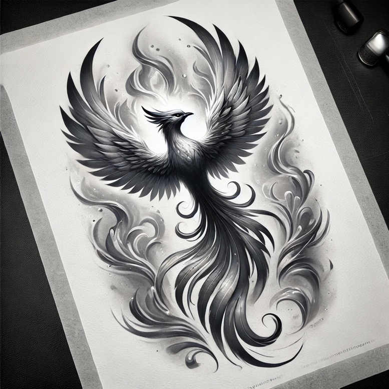phoenix-symbol-of-rebirth – tattoo design ideas free ai generated – realism-light-reflections – for-abdomen – Gallery: phoenix-inkby-ai