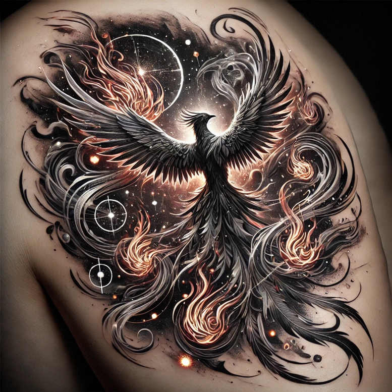 phoenix-with-3d-effect – tattoo design ideas free ai generated – realism-sharp-focus – for-calf – Gallery: phoenix-inkby-ai