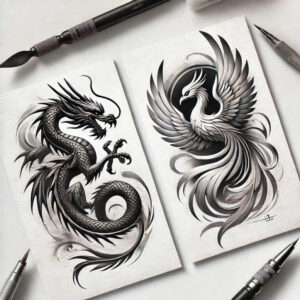 phoenix-with-abstract-pattern – tattoo design ideas free ai generated – realism-optical-depth – for-foot – Gallery: phoenix-inkby-ai