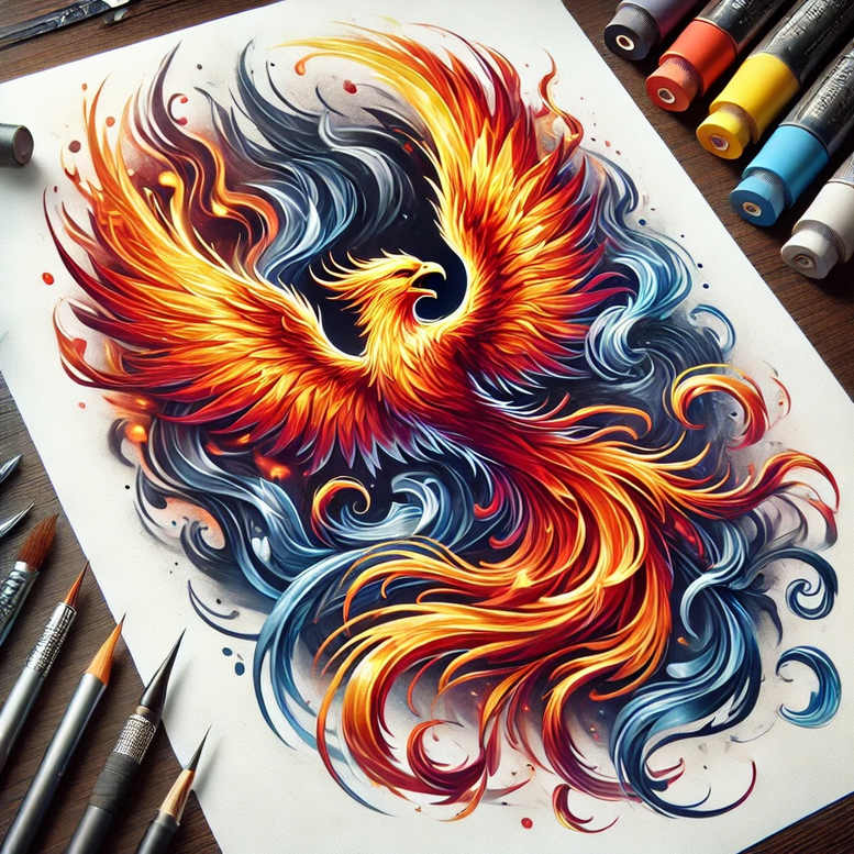 phoenix-with-artistic-detail – tattoo design ideas free ai generated – realism-delicate-highlight – for-elbow – Gallery: phoenix-inkby-ai