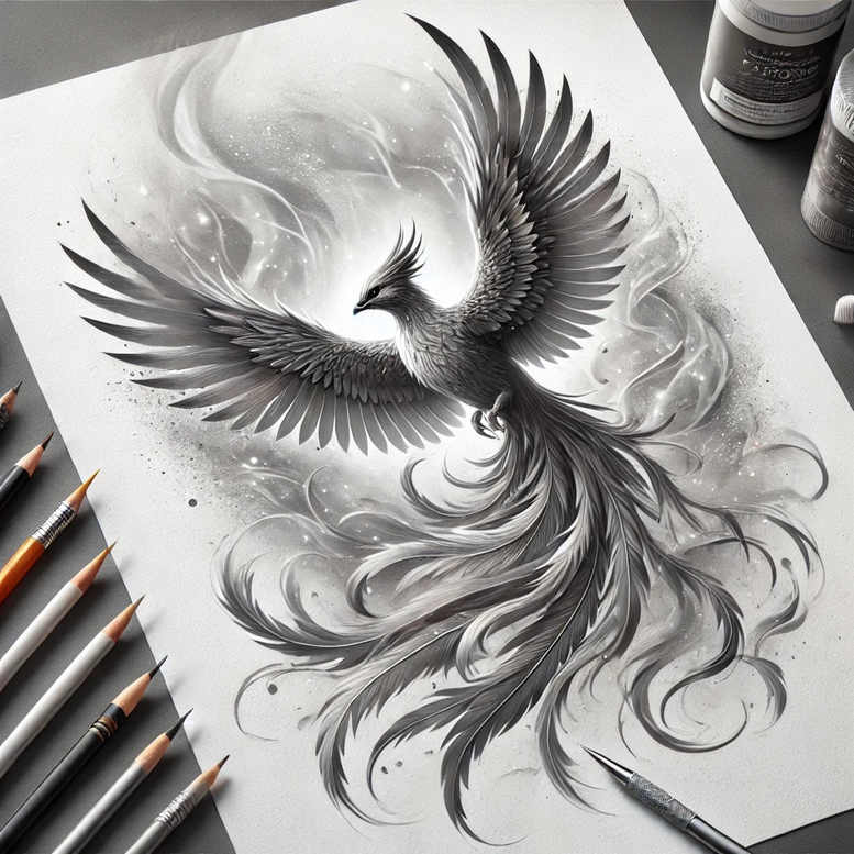 phoenix-with-detail – tattoo design ideas free ai generated – realism-micro-realism – for-hip – Gallery: phoenix-inkby-ai