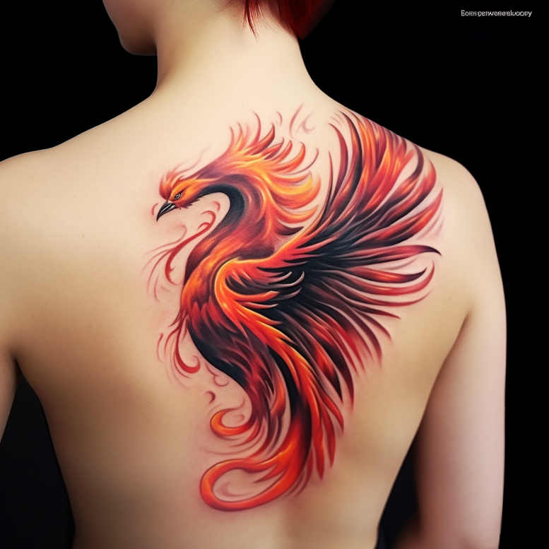 phoenix-with-energy – tattoo design ideas free ai generated – surrealism-unearthly – for-shoulder-blade – Gallery: phoenix-inkby-ai